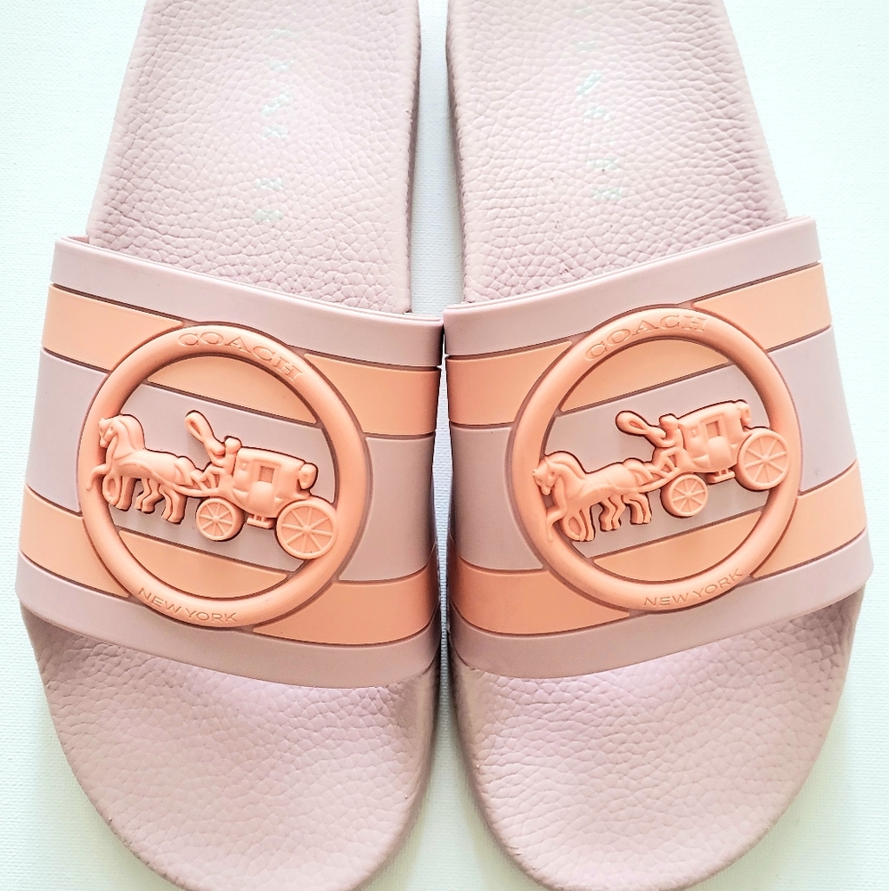 Coach Pink Striped Slides slippers sandals 10